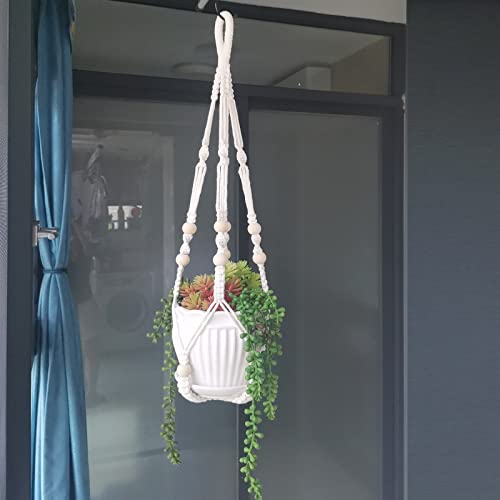 Mivofo Macrame Plant Hanger Indoor, 23" No Tassel Hanging Plant Holder, Sturdy Flower Pot Holder With 2 Hooks - Ivory (Pot Not Included) #TOP6