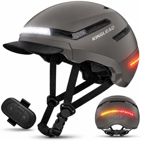 KINGLEAD Fahrradhelm mit LED Blinker & Fernbedienung, NTA 8776 & CE Zertifiziert, Front- und Rücklicht USB-C aufladbar, Abnehmbares Visier, City E-Bike Helm für Herren Damen