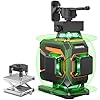 Laser Level 360 Self Leveling Green Light Laser Level Tool Wall Mount Base Bracket 100ft Nivel Laser Rechargeable Battery Receiver for Outdoor Use,4D 4x360