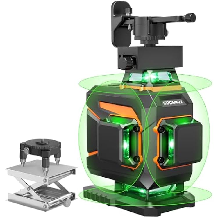 Laser Level 360 Self Leveling Green Light Laser Level Tool Wall Mount Base Bracket 100ft Nivel Laser Rechargeable Battery Receiver for Outdoor Use,4D 4x360