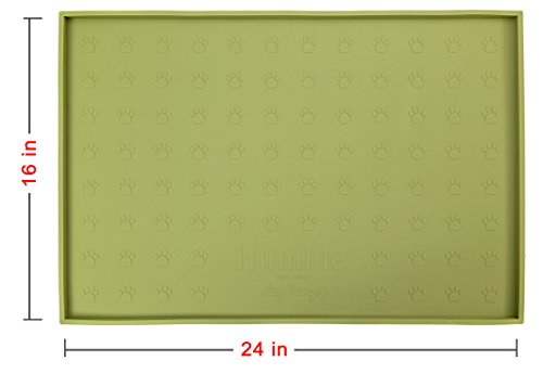 Humble Pet Food Mat Feeding Tray - Non-Slip, Anti-Spill, Raised Dog Food Mat, Easy Clean Waterproof - Premium Quality Silicone - Perfect For Dog Bowl Mat And Cat Feeding Mat Tray, 24" X 16" (Olive) #TOP4