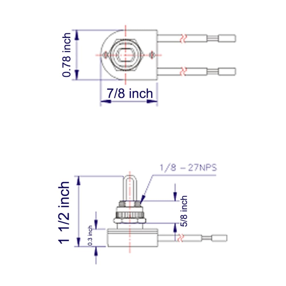 ZE-107M E89885 2 Wire Push Button Light Switch Replacement Kit On Off with Brass Plated knob 3A250VAC 6A125VAC for Table Lamps, Floor Torchiere Lamps, Canopy Lights - 5/8" Shank