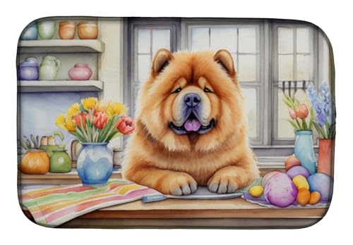 Caroline's Treasures DAC6791DDM Decorating Easter Chow Chow Dish Drying Mat Absorbent Dish Drying Mat Pad for Kitchen Counter Dish Drainer Mat for Countertop, 14 x 21", Multicolor