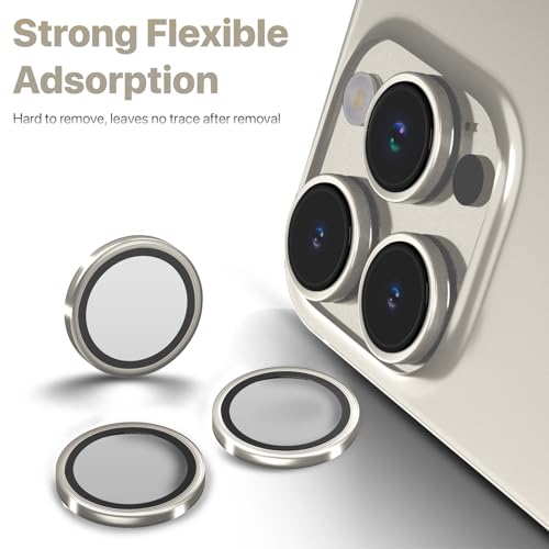 Image of GRIPP 3in1 Focal Camera Lens Protector for iPhone 16 Pro, iPhone 16 Pro Max / 17 Pro / 17 Pro Max / 15 Pro / 15 Pro Max, Aluminium Alloy Ring, Ultra-Clear HD Glass, Easy Install - Natural Titanium