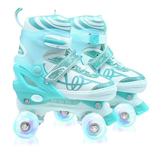 Kids Roller Skates for Girls Boys with Glitter Details-SMOOJOY Outdoor ​Musical Design Roller Skates with Light Up Wheels, Adjustable Rollerskates for Kids Ages 3-12 Birthday Gift patines para niñas