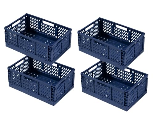 EURXLQ 4Pcs Caja Plegable Plastico Cajas Organizadoras Caja de Almacenamiento Portátil Adecuado para Oficinas, Cocinas, Baños, Habitaciones Almacenaje Plegables de Plástico (Azul, 30×20×12 cm)