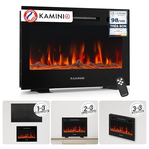 KAMINIO Cheminée Electrique Marlon - Cheminée Électrique 3 en 1 avec Chauffage, Effet de Flamme 3D, 12 Couleurs de Flammes, télécommande (24 Pouces)