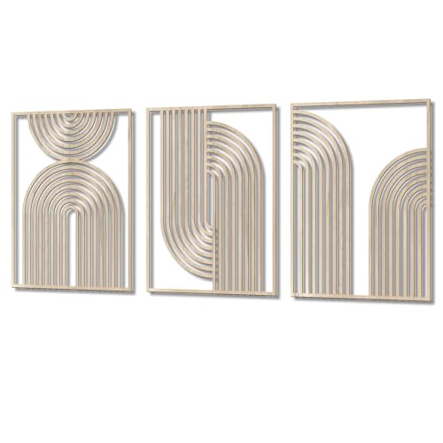 COLOR VALLEYART Set of 3 Modern Wood Wall Art Panels, Boho Geometric Design, 11.4 x 7 inches, Indoor Decor for Living Room, Office (11.8L''x15.7''Wx3Pcs)