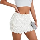  Générique Mini Jupe Portefeuille Blanche à Sequins élégante Jupe Courte pailletée Tenue de soirée pour Femme