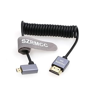 SZRMCC HDMI Cable 8K 2.1 Micro HDMI to HDMI Coiled Braided Cable High Speed Right Angle Micro HDMI Male Extender Cable for GoPro Hero 7 Sony A6000 A7III Nikon B500 Yoga 3