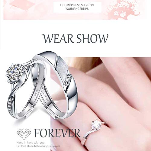 Sunamy Endless Love Matching Couple Rings For Him And Her Set, Adjustable S925 Silver Romantic Heart Design, Engagement Ring #TOP5
