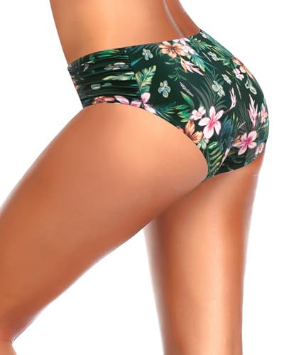 Image of Women Bikini Bottoms Mid Waist Bathing Suit Swimsuit Ruched Swim Bottom | Full Coverage, Full Lining, Shirred, Mid Rise, Tummy Control