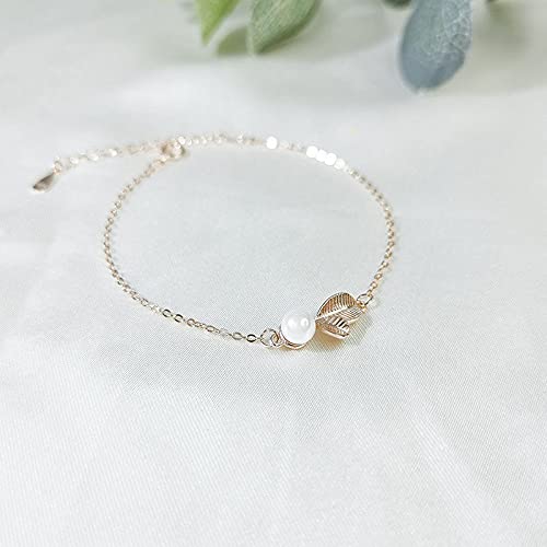 Bijoux en argent sterling réglables avec perle feuille tendance femme