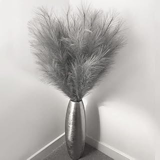 Fadun Artificial Pampas Grass Decoration 5 Stem 39 Inches Large and Fluffy Decorative Artificial Flora Dried Flower Bouquets Boho Home Decor for Wedding (Gray)