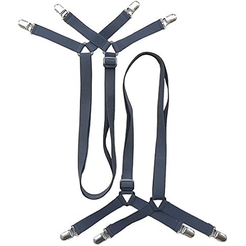 Toweter 2 Pieces 3-Way Adjustable Elastic Under Mattress Bed/Fitted Sheet Fastener,Slipcover Fastener,Crisscross Bed Sheet Straps Suspenders (Black) Cover