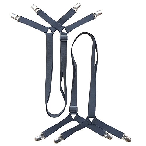 Toweter 2 Stück 3-Way unter Matratze Bett/Bettlaken Verschluss verstellbar, Kreuz und quer Bettlaken Bänder Hosenträger, Langen Riemen Clip Bands (Schwarz) Cover