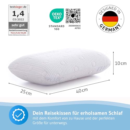 Reisekissen VOLAR | Ergonomisches Nackenkissen mit Memory-Foam | Kleines Kopfkissen für Reisen im...