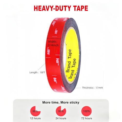Image of Double Sided Tape Heavy Duty, Strong Adhesive vhb 5952 Mounting Tape 3 /4 IN x 18 FT, Waterproof Foam Tape for Automotive Trim, Indoor & Outdoor, Poster, Walls, LED Strips, Home Office and Car Decor