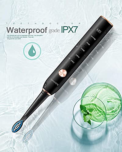 Teeth & Gums Care Electric Toothbrush, Ipx7 Waterproof Sonicare 38000Vpm, Fast Charge Long Last With Intelligent Time Reminder 5 Optional Modes Dupont Brush Heads, Travel, Indoor, Outdoor, Black #TOP4