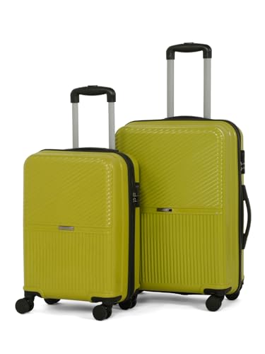 Image of Teakwood Set of 2 8 Wheels Trolley Bag, Hard Cabin with Zipper Closure, Adjustable Push Button & Cross Side Strap, Number Lock System 360 Degree (Set of 2, Lime Green)