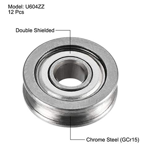 Uxcell A19110400UX0487 12Pcs U604Zz Deep U Groove Ball Track Guide Bearing 4X13X4Mm Double Metal Shielded (Gcr15) Chrome Steel Bearing thumb #1