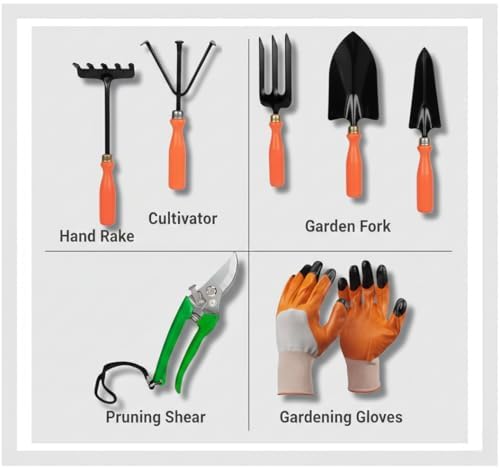 Image of Tools, 7Pcs Gardening Tools Kit for Home Garden - (Cultivator, Fork, Trowels, Weeder, Gloves, Pruner Cutter), Lightweight, Portable, Durable Gardening Items for Indoor and Outdoor Use