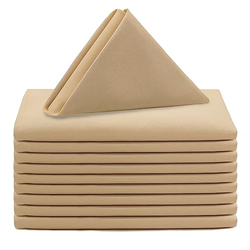Your Chair Covers Cloth Polyester Napkins, 20 x 20 Inch, Washable Dinner Fabric Linen Napkins with Hemmed Edges for Restaurant, Wedding and Holiday Pack of 10 (Champagne)