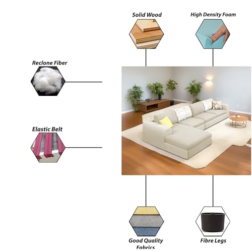 Image of Koza LHS 6 Seater L Shape Sofa Set for Living Room (Cream Fabric) Premium Fabric Sofa