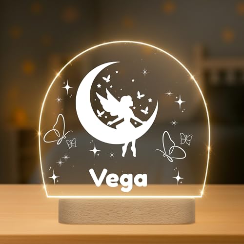 Lámpara Infantil Personalizada con Nombre - Luz LED Quitamiedos para Habitación de Bebé con Diferentes Diseños - Regalo Original para Bebe, Nacimiento, Bautizo o Cumpleaños (HADA)