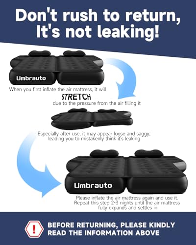 Umbrauto Heavy-Duty SUV Air Mattress w/Quick-Inflate Car Pump| Durable 2-Chamber Inflatable Van Sleeping Bed for Camping & Travel, Leakproof PVC, Flocked Top