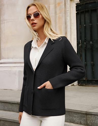 GRACE KARIN Sweater Blazers for Women Business Casual Long Sleeve Open Front Lapel Sweatshirt Blazer Suit Jacket with Pockets3