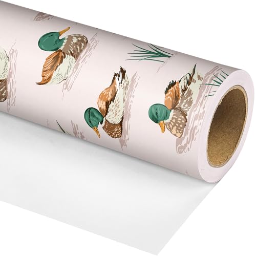 Dtiafu Mallard Duck Wrapping Paper Roll Watercolor Animal Cute Duck Design Gift Wrap for Holiday Summer Birthday Baby Shower Party Packing Supplies - Total 28.5sq.ft