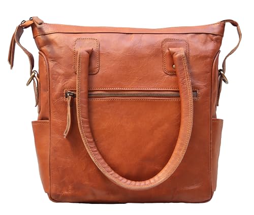 Pascado leather tote shoulder satchel bag for women handbag with pockets zipper with crossbody strap - Thumbnail 3