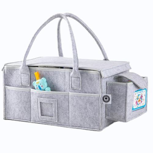 Image of FANACAN Versatile Baby Diaper Caddy Organizer with Lid - Diaper and Baby Wipes Organizer: Ideal for Nursery Storage and Car Use - The Ultimate New Baby Gift Basket for Newborn Boy or Girl