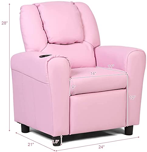 Glacer Kids Recliner With Cup Holder, Children Recliner Chair With Ergonomic Armrest & Padded Backrest, Toddler Armchair For Boys & Girls, 3+ Age Group (Pink) #TOP2