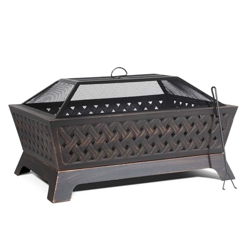 Dellonda 35 Rectangular Outdoor Fire Pit, Antique Bronze Effect - DG44