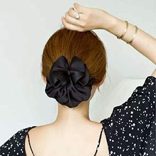 Women Hair Clip, Professional Hair Bun Cover, Barrettes Net Snood Hairnet 3D Bow Bow-knot Decor Hair Clip Hairnet,Black - Image 4