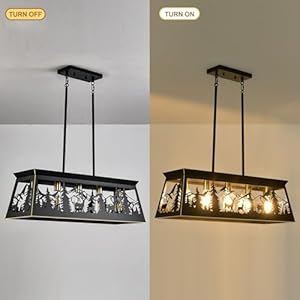 Rustic kitchen island lightingl32 inch 5 light black farmhouse rectangular chandelier for dining room over tablebar pendant light fixture kitchen island hanging light fixture  urban country home decor