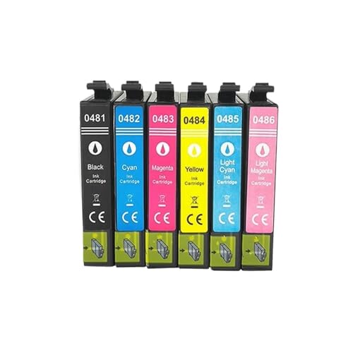 ELUPNMF Cartuchos de Tinta compatibles para T0481 T0482 T0483 T0484 T0485 T0486 Funciona con impresoras R200 R220 R300 R300M R320 R340 RX500 RX600 RX620 RX640