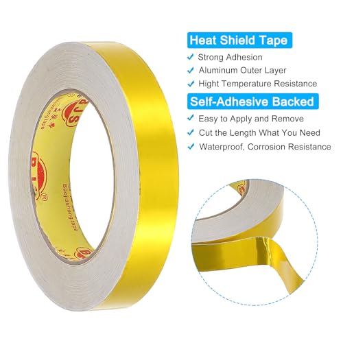 Image of PATIKIL Heat Shield Tape, 2 Rolls 0.8 Inch x 164FT Heat Reflective Adhesive Foil Tape Thermal Barrier Foil Cool Tape Heat Resistant Tape for Hose Car, Gold