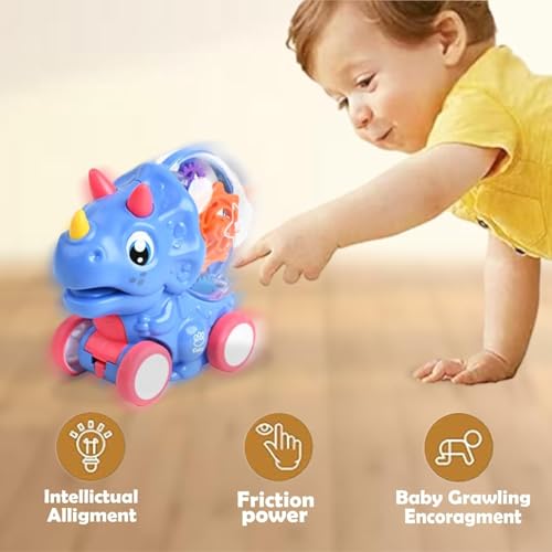 Image of ToyBharat Friction Dinosaur Car for Kids (Ages 3-5) with Lights & Moving Gears | No Batteries Needed | Fun Dino Toy with Colorful Design | Great Gift for Boys & Girls - Multicolor