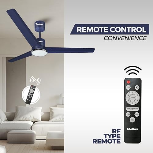 Image of Khaitan Airwave Underlight- 1200mm BLDC Ceiling Fan with Remote | 5 Star Rated | Durable & Long-lasting | Energy Saving | 3-Years Warranty | Pack of 1 | Matt Blue