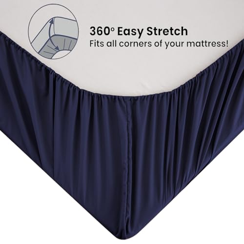 Soifox Double Fitted Sheet Navy Blue, Bed Sheets with Extra Deep Pocket 16 inch (40 cm) - Image 4
