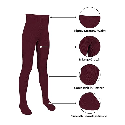 PICCOLO HOSIERY Girls Toddler Cable Knit Winter Tights, School Uniform – Warm & Cozy for Cold Weather3
