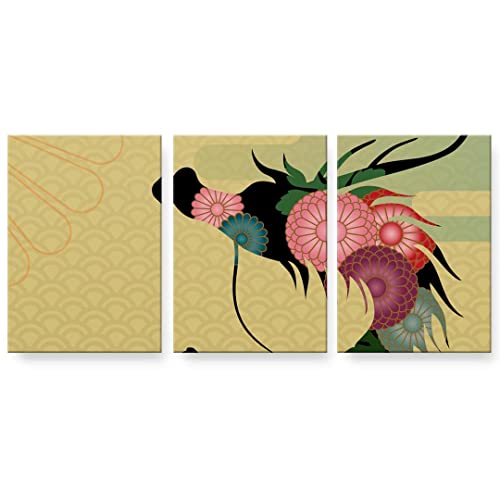 アートパネル 3連 3枚セット 絵 絵画 飾り igsticker 594mmx841mm A1 フォト 壁掛け 木枠 インテリア おしゃれ 003415 和風 和柄 龍