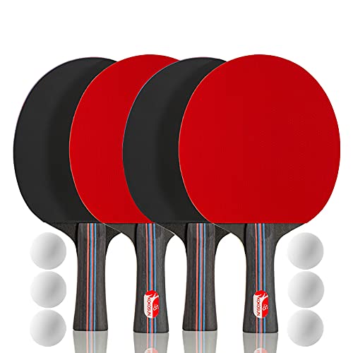 KOKOSUN Set da ping pong con 4 racchette da ping pong e 6 palline da ping pong e 1 custodia per famiglie, principianti, dilettanti e professionisti (4 racchette + 6 palline)