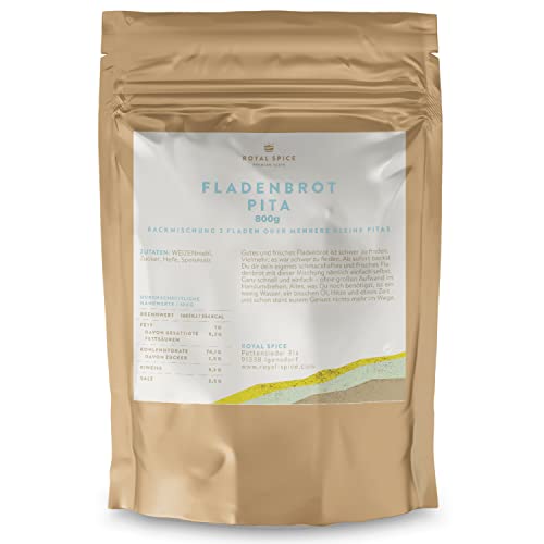 Royal Spice Fladenbrot Pita Backmischung 800g - Fladenbrot Backmischung für Dein eigenes schmackhaftes und frisches Fladenbrot oder kleine Pitas - Fertigmischung ideal für Gyros und Döner Fladenbrot