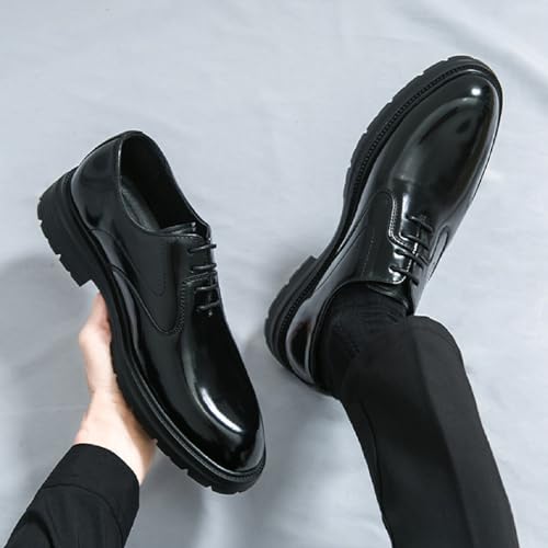 Men's Patent Leather Low Top Platform Loafers Fashion Shiny Pointed Toe Slip On Lug Sole Non-Slip Business Formal Shoes Non-Slip Party Dating Prom Dress Oxfords 6