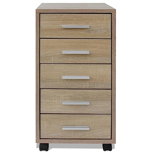 Meuble de bureau à roulettes commode bois chêne petit caisson rangement tiroirs bureau domicile