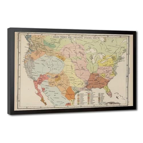 Carte des tribus indiennes amérindiennes 1650 impression sur toile